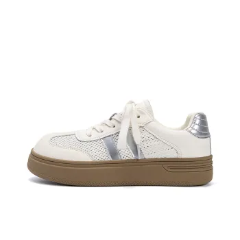 EXULL Q Lightweight Breathable Height Increasing Low Top Skateboard Shoes Women's Beige Silver