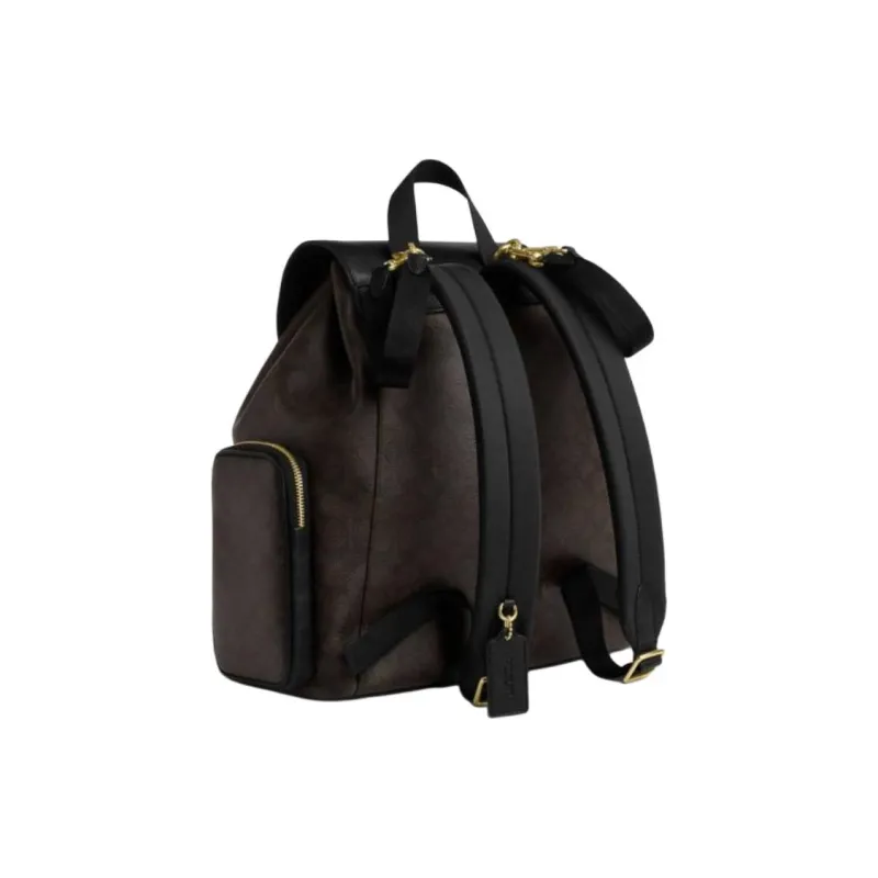 COACH Baby Signature Coated Canvas Backpack Tubas Women's Dark Brown & Black-1