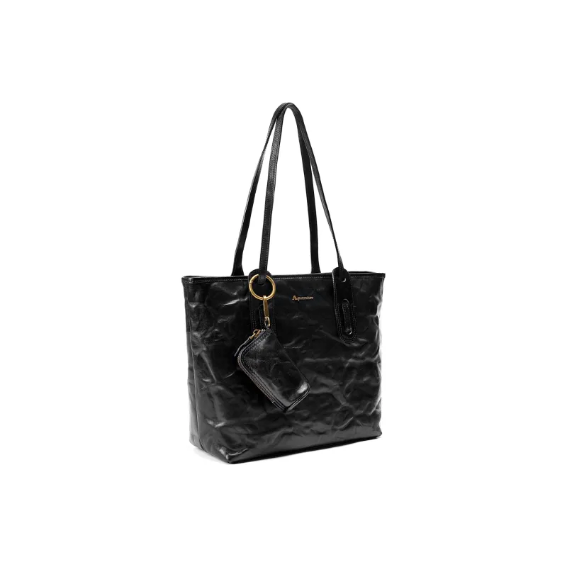 AQUASCUTUM Top Grain Cow Leather Tote Bag, Shoulder Bag Regular Women's Black-1