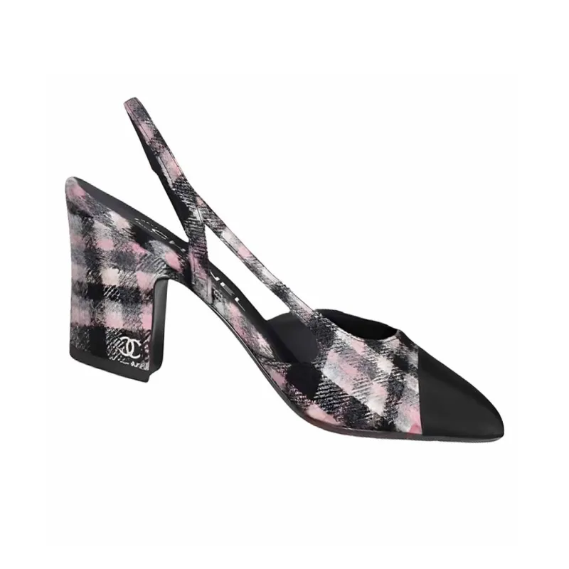 CHANEL 24B Chunky Heel High Heels Women's Black-2