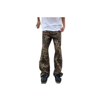 BENGEN Jeans Unisex Yellow Leopard Print