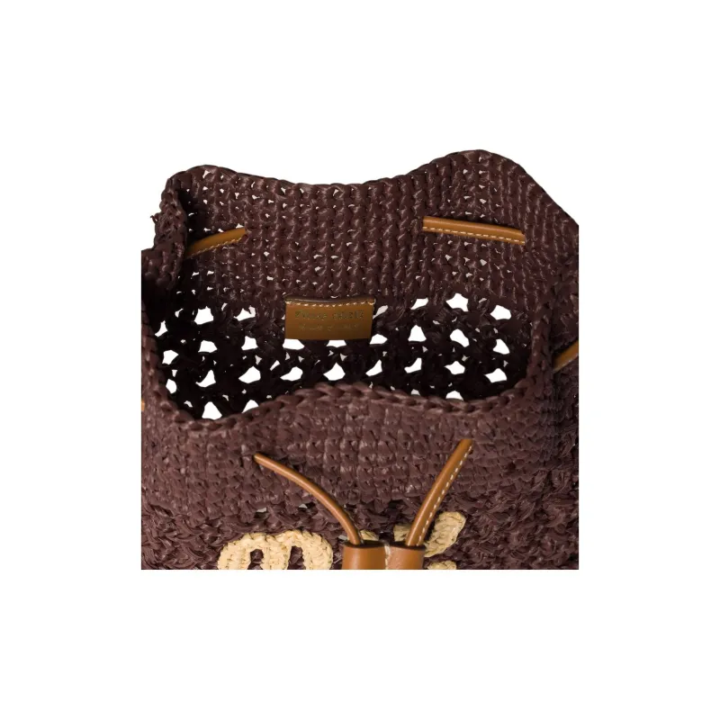 MIU MIU Raffia Fiber Bucket Bag Handbag Mini Women's Cocoa Brown & Natural-2