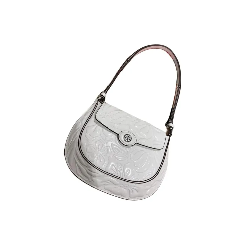 TORY BURCH Robinson Cow Leather Saddle Bag, Shoulder Bag Women's White-1