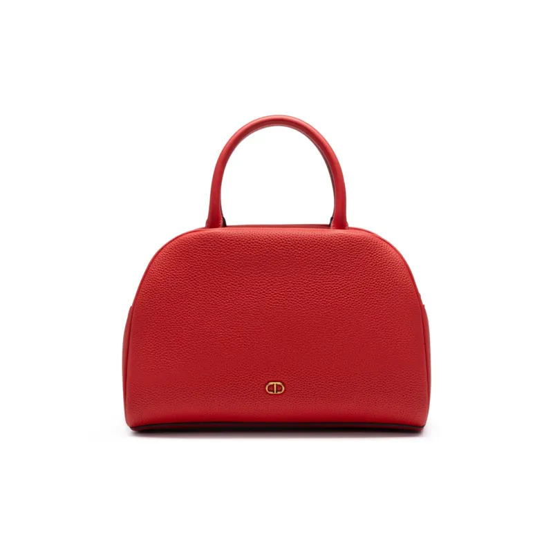 Chrisdien Deny Cow Leather Dome Bag Handbag Women's White/Red/Gray-7