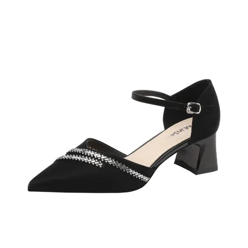 Mulinsen Hollow Sandals Chunky Heel High Heels Approx. 5.3cm Women's