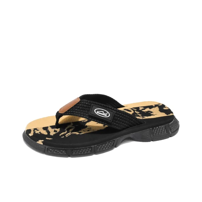 QIUTEXIONG Leather Patchwork Abrasion Resistant Slip Resistant Flip Flops Men's-6