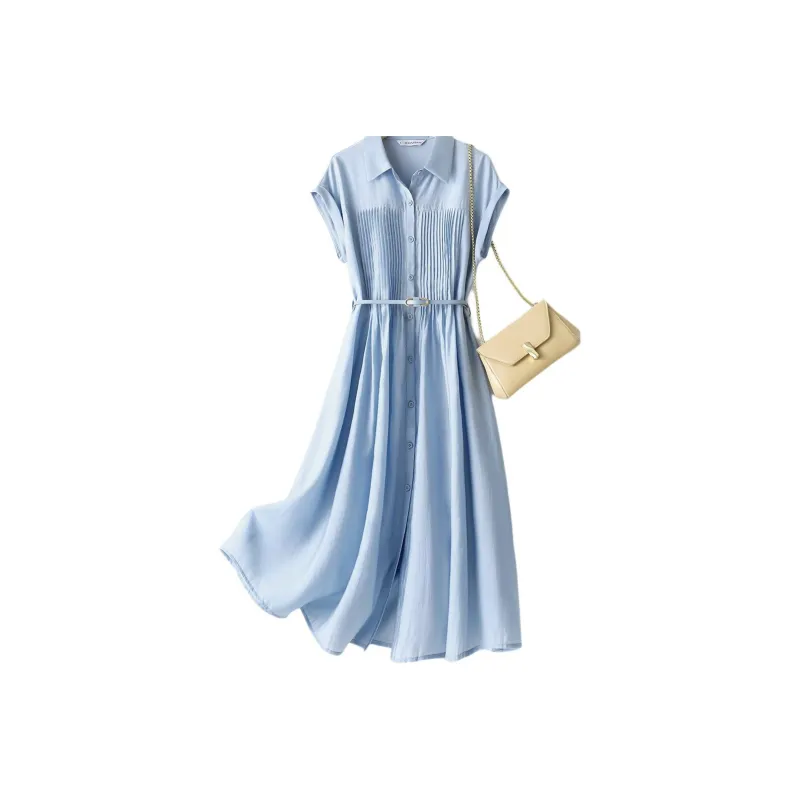 IHIMI Short Sleeved Dress Women's Sky Blue-1