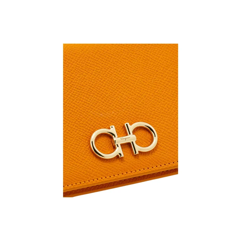 FERRAGAMO GANCINI Calfskin Wallet Women's Ginger Yellow-4