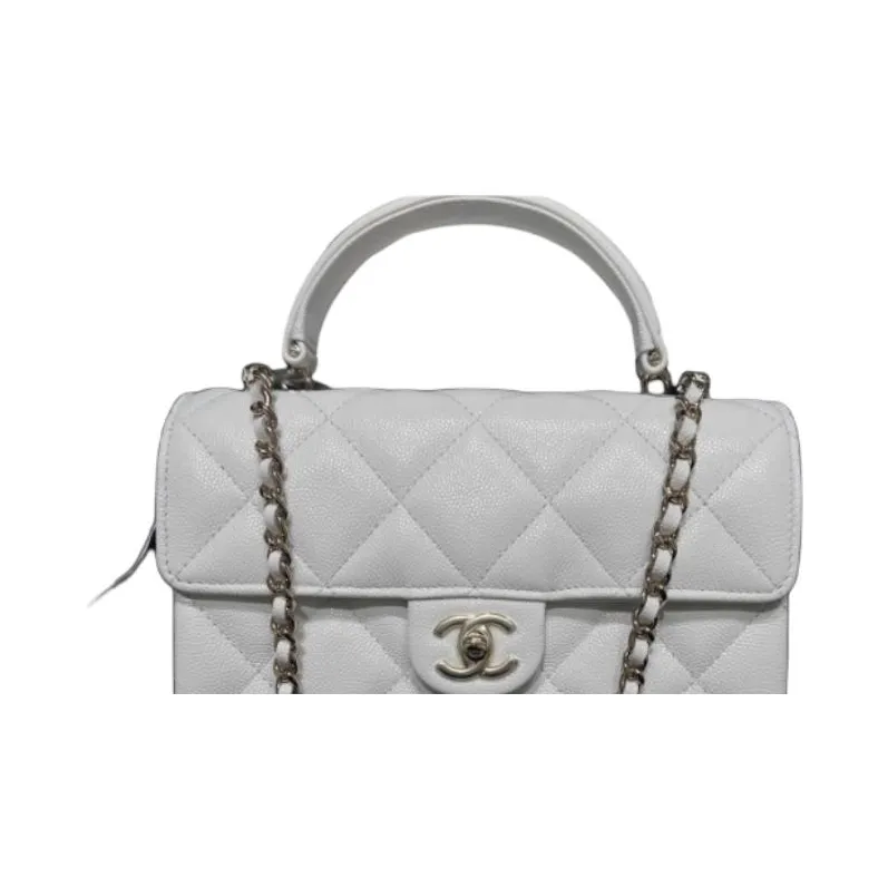 CHANEL Litchi Cow Leather Shoulder Bag, Crossbody Bag, Handbag Women's White-2