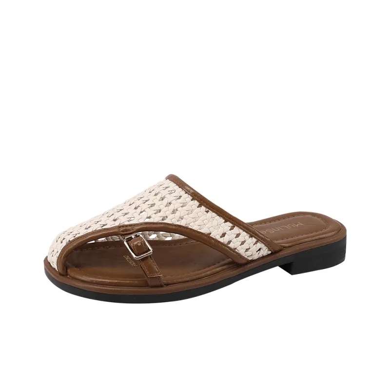 Mulinsen Rubber Sole Woven Stitching Abrasion Resistant Closed Toe Slippers Women's-0