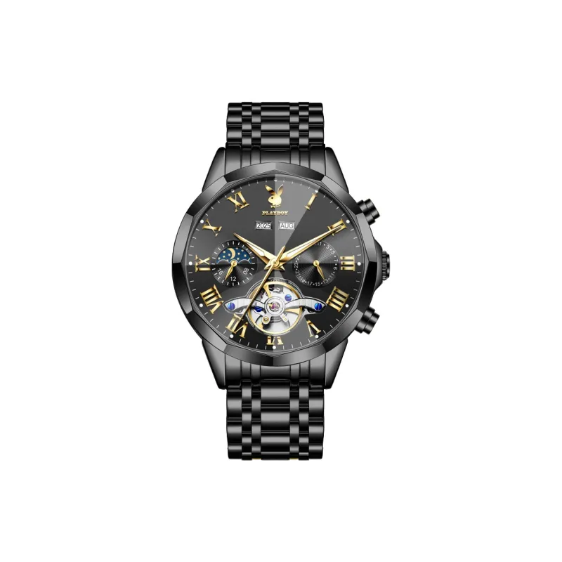 Playboy Explorer Collection Mechanical Movement Stainless Steel Watchband Watch Men's Watches Black Dial-15