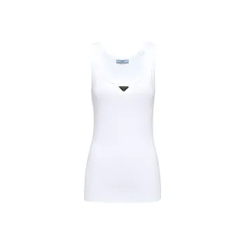 PRADA Ribbed Knit Jersey Tank White
