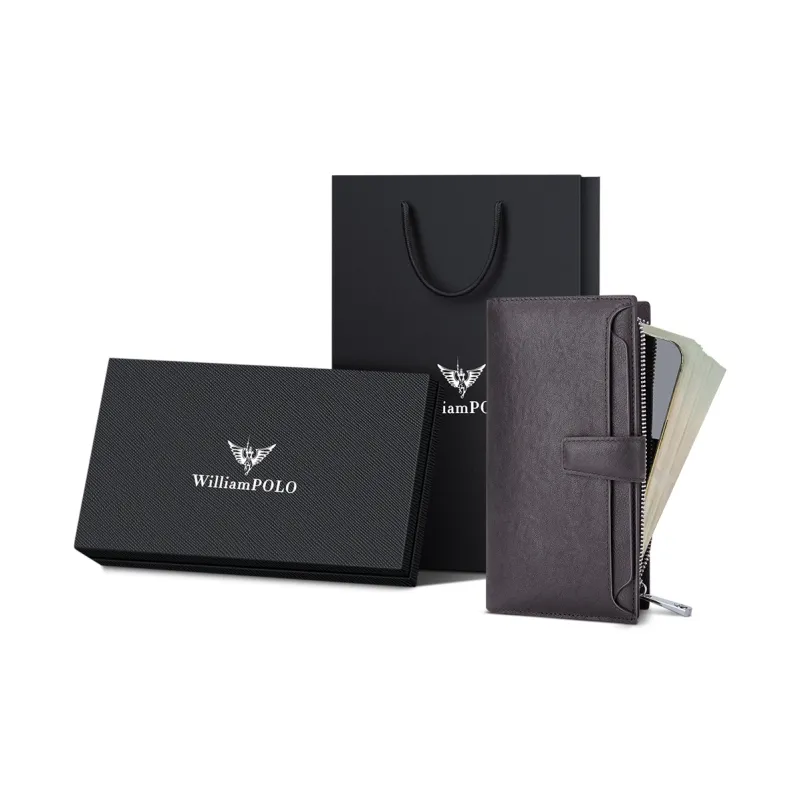 WilliamPOLO Cow Leather Wallet Men's Black/Coffee-12