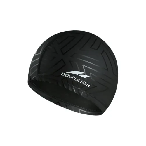 DOUBLEFISH Swimming Caps Pu logo-plaque Swimming Pool Swim Training Unisex One Size Black/White