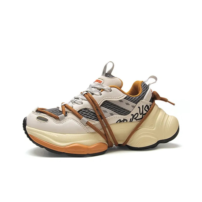 STUR YSN Abrasion Resistant Breathable Low Top Chunky Sneakers Unisex Beige Orange-0