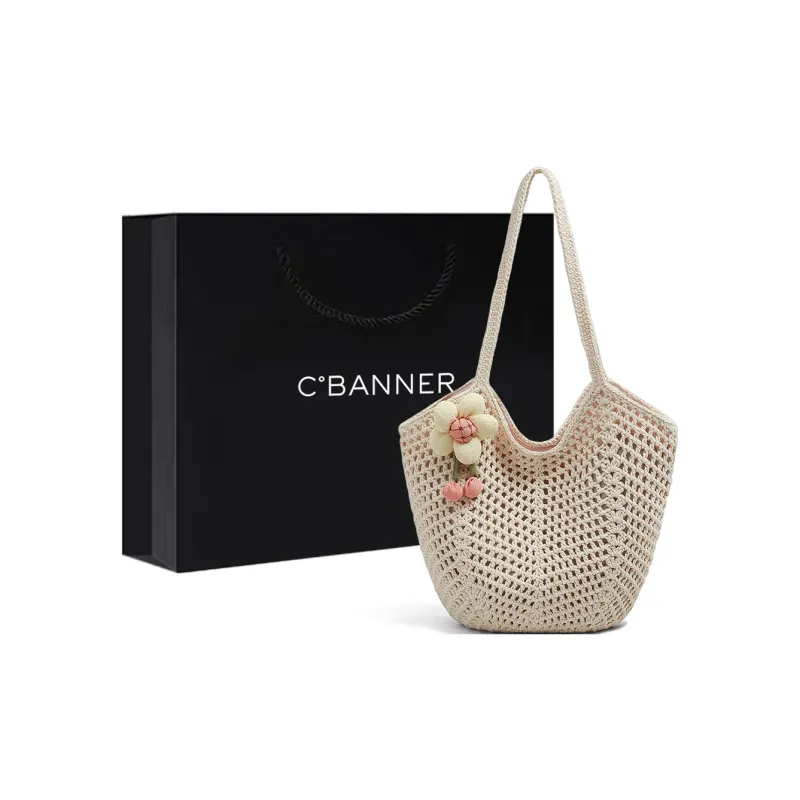 C°BANNER Fabric Tote Bag, Shoulder Bag Medium Size Women's Ecru/Khaki-0