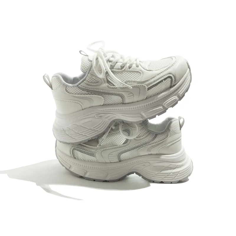 MEAKKEA Breathable, Balanced, Lightweight Low Top Chunky Sneakers Women's White Gray-5