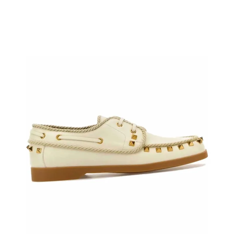 Valentino Rockstud Casual Single Shoes Women's Beige-1