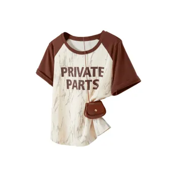 TOUCH Raglan Sleeve T Shirt Women's Beige & Brick Red