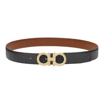 FERRAGAMO Calfskin Leather Belts Unisex Black 