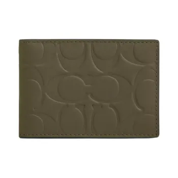 COACH Compact Calfskin Wallet Mini Men's Olive Umber