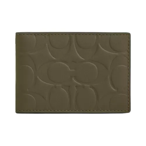 COACH Compact Calfskin Wallet Mini Men's Olive Umber