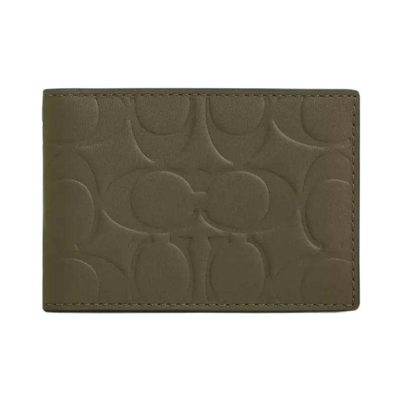 COACH Compact Calfskin Wallet Mini Men's Olive Umber-0