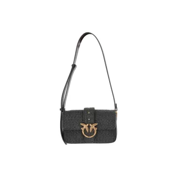 PINKO LOVE Series Raffia Shoulder Bag Women's Black