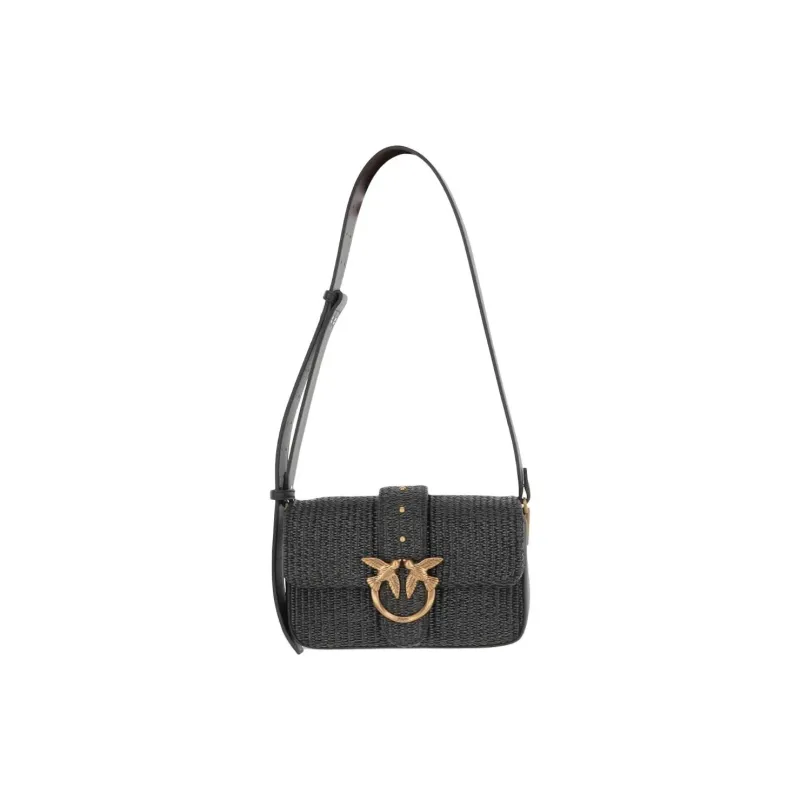 PINKO LOVE Series Raffia Shoulder Bag Women's Black-0