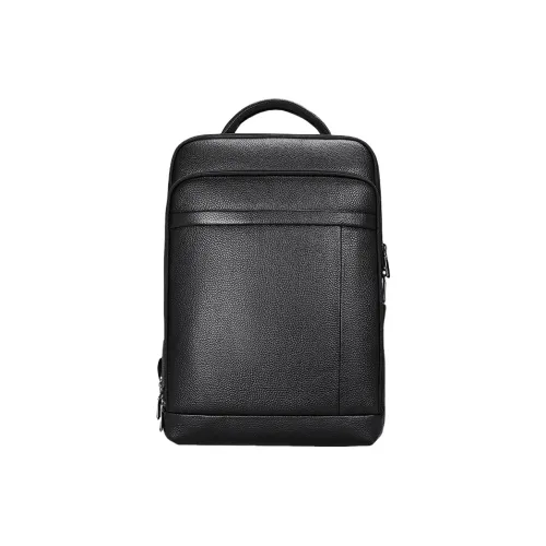 PESASRIE Cow Leather Backpack Men's Black