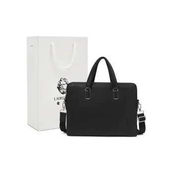 Old Man's Head Cow Leather Briefcase Men's Black