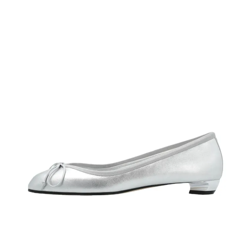 Alexander McQueen Bow Detailed Metallic Flat Shoes Women's-0