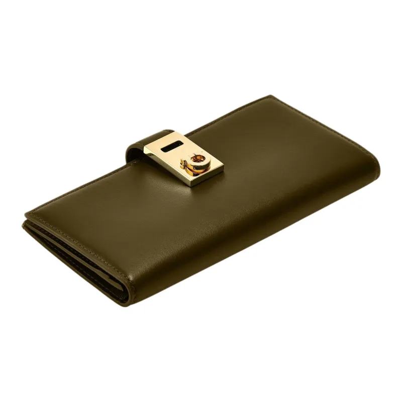 FERRAGAMO Hug Calfskin Wallet Women's Olive Green-1
