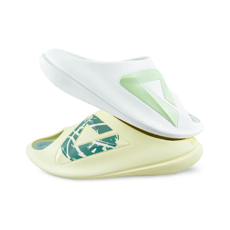 PEAK Very Small Fat Drag Quiet Slip Resistant Abrasion Resistant Cushioning Slide Slippers Men's White Green Mismatched-5