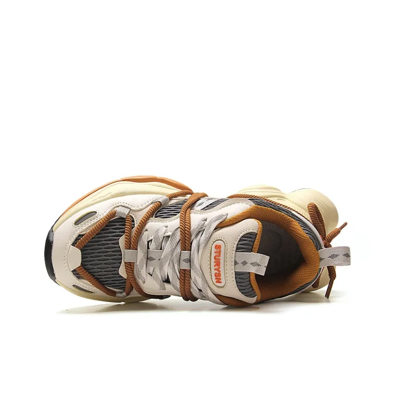 STUR YSN Abrasion Resistant Breathable Low Top Chunky Sneakers Unisex Beige Orange-2