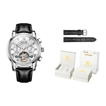 OLEVS Play The Cool Series Mechanical Movement Leather Strap Watch Men's Watches Black Dial