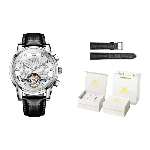 OLEVS Play The Cool Series Mechanical Movement Leather Strap Watch Men's Watches Black Dial