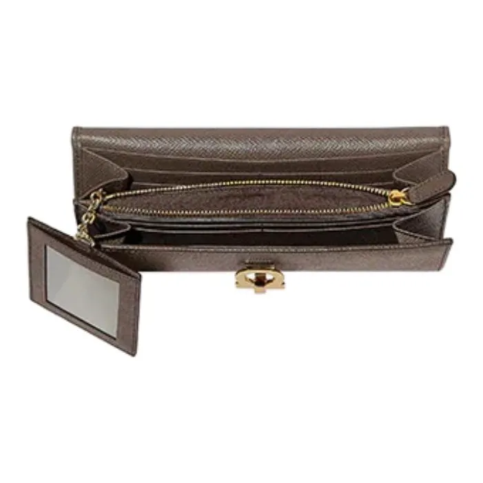 FERRAGAMO GANCINI Calfskin Wallet Women's Brown Green-3