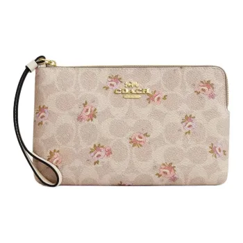 COACH Corner Zip Coated Canvas Clutch Tubas Women's Gold & Sand Multicolor
