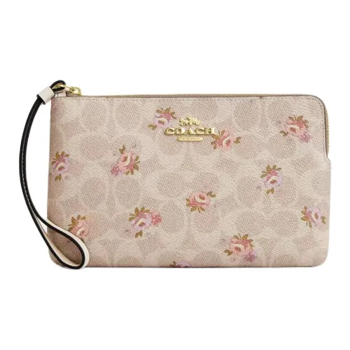 COACH Corner Zip Coated Canvas Clutch Tubas Women's Gold & Sand Multicolor