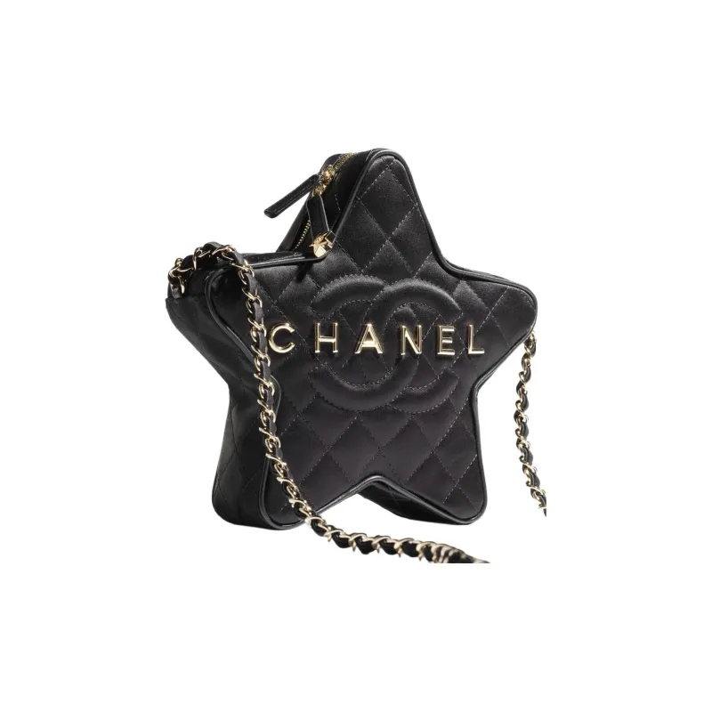 CHANEL Silk Satin One Shoulder Crossbody Clutch Women's Black-0