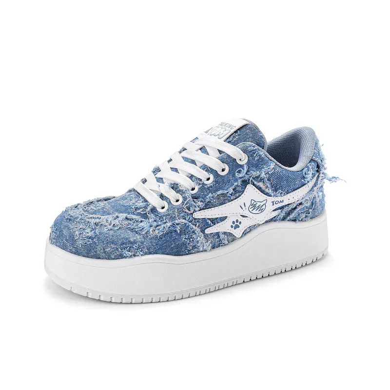 TALKING TOM Abrasion Resistant Breathable Low Top Skateboard Shoes Unisex Denim Blue-11