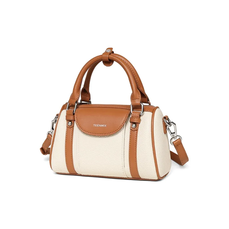 Teenmix Cow Leather With Synthetic Leather Shoulder Bag, Handbag Women's Black & Ecru & Brown-6
