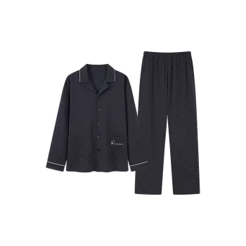 Qin Jing Pajama Set Men's Gift Box Set Dark Blue Gray
