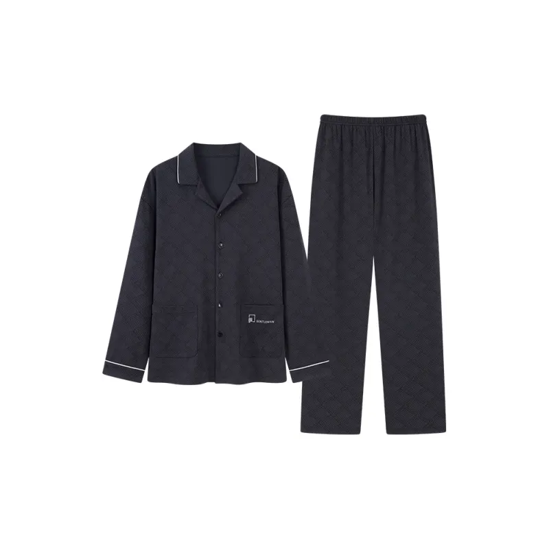 Qin Jing Pajama Set Men's Gift Box Set Dark Blue Gray-0
