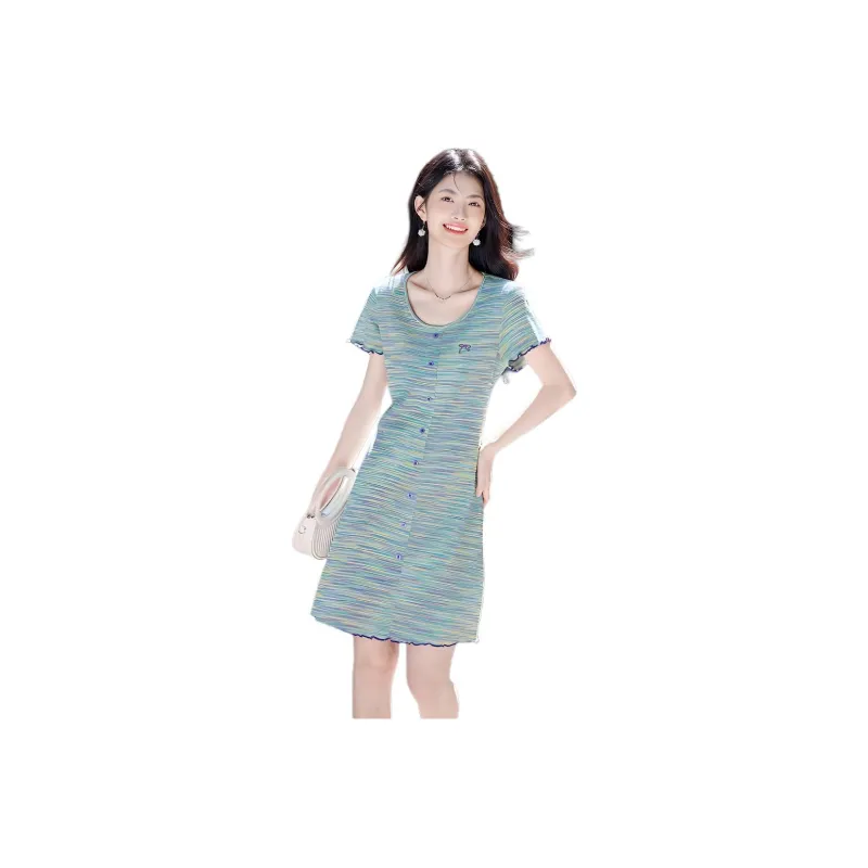 Flowers In Water Short Sleeved Dress Women's-0
