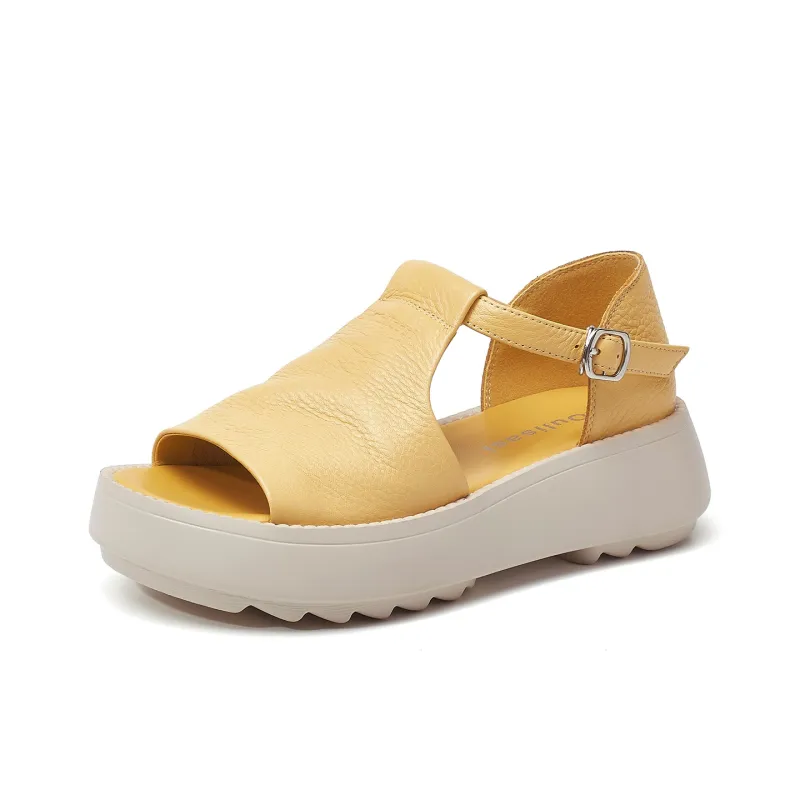 OULISASI One Strap Sandals Women's Yellow-1