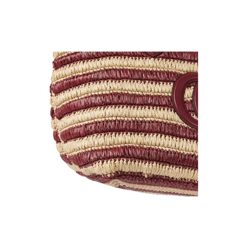GUCCI Raffia Tote Bag, Shopping Bag, Shoulder Bag Medium Size Women's Beige & Red-6