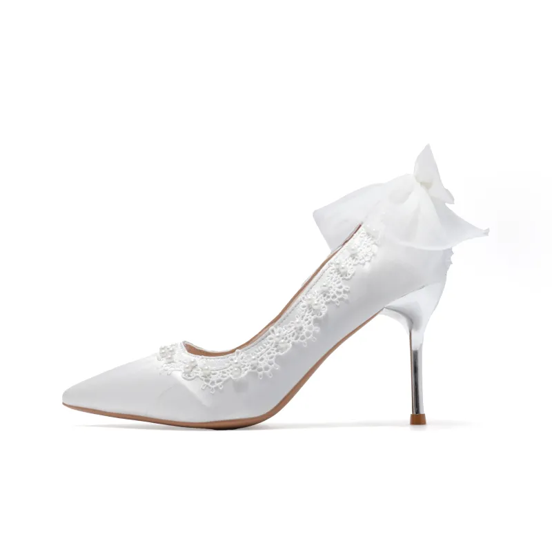 Be Good Slim Heel High Heels 6cm 8cm Women's White-0