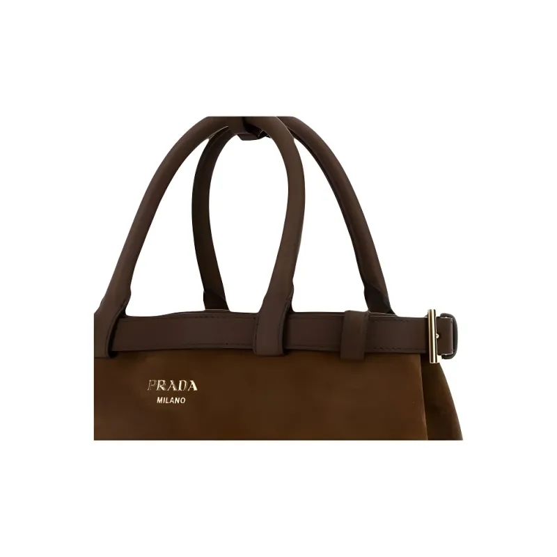 PRADA Suede Shoulder Bag, Crossbody Bag, Handbag Women's Brown-3